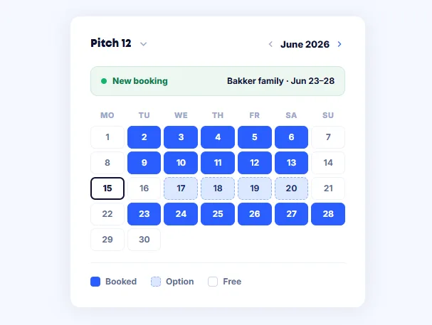 Calendar with pitches