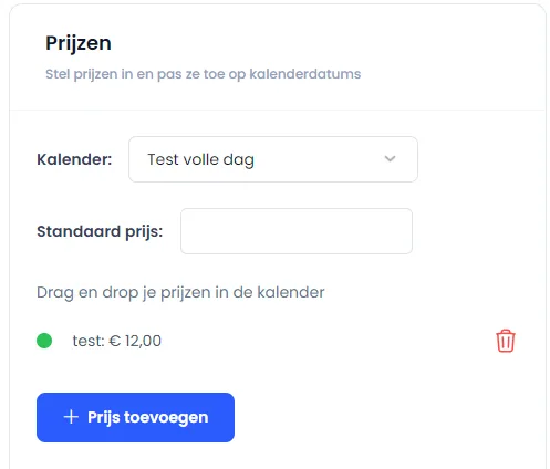 Your prices under “Drag and drop your prices into the calendar”