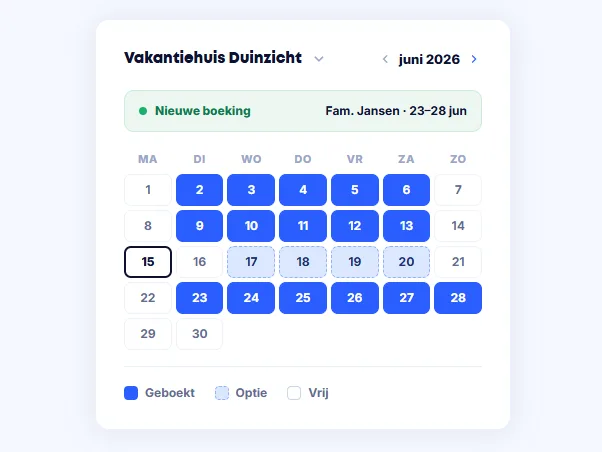 Kalender met boekingen